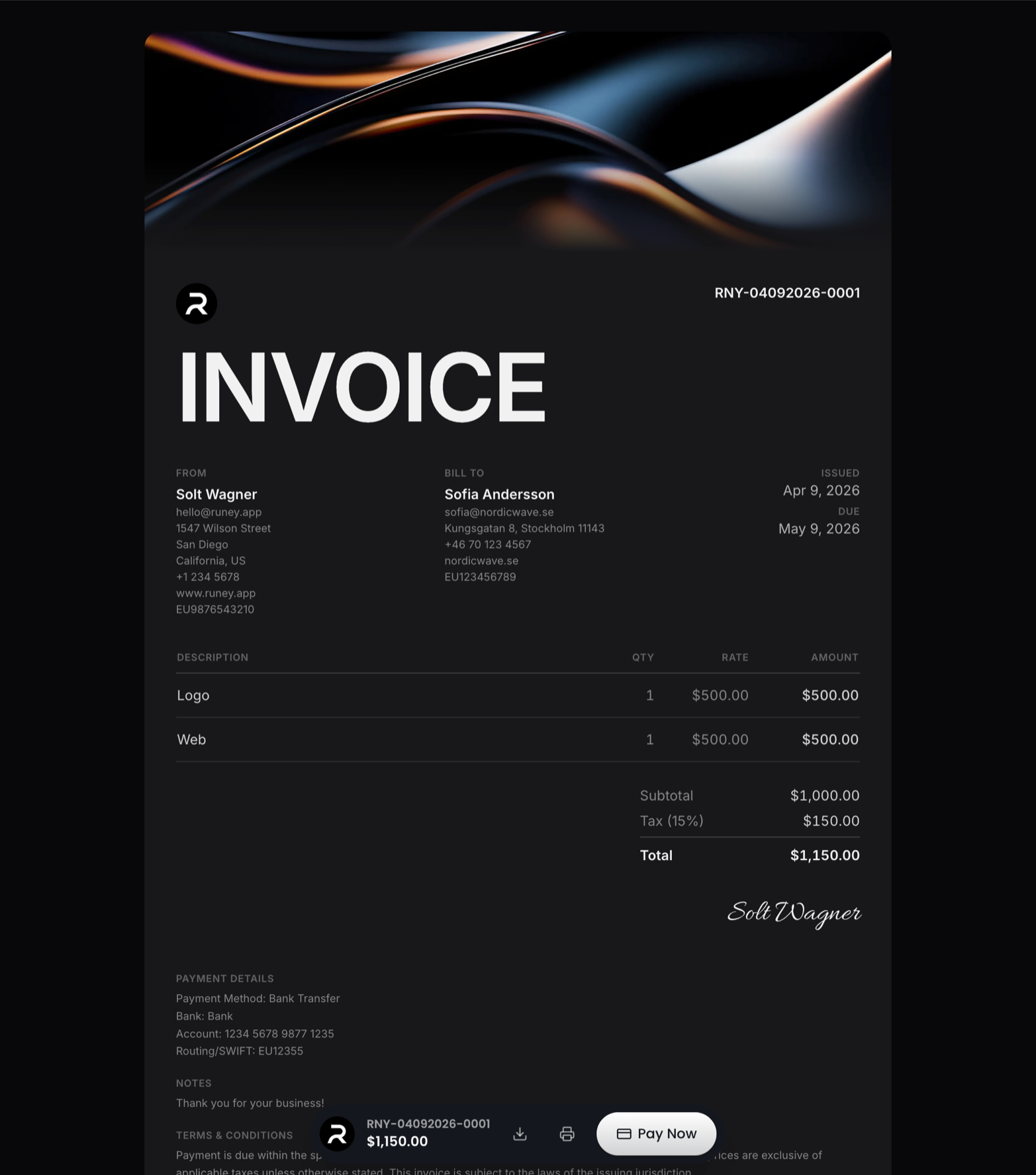 Invoicing Software — Beautiful Invoices, Stripe Payments & QR Codes | Runey